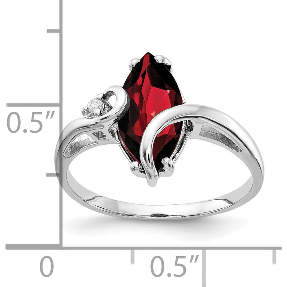 14K White Gold Marquise Garnet and Diamond Accent Ring - 2.00 Carat Garnet and 0.012 Carat Diamond Total Weight by Monteluci Fine Jewelry