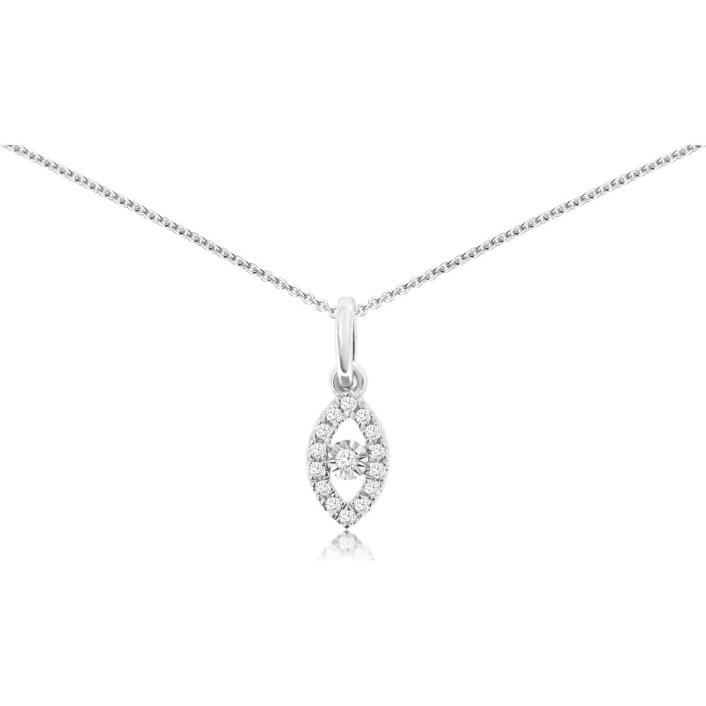 14K White Gold Marquise Halo Pendant with Round Center and Accent Diamonds - 0.05 Carat Total Diamond Weight - Royal Jewelry