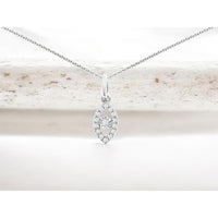 14K White Gold Marquise Halo Pendant with Round Center and Accent Diamonds - 0.05 Carat Total Diamond Weight - Royal Jewelry
