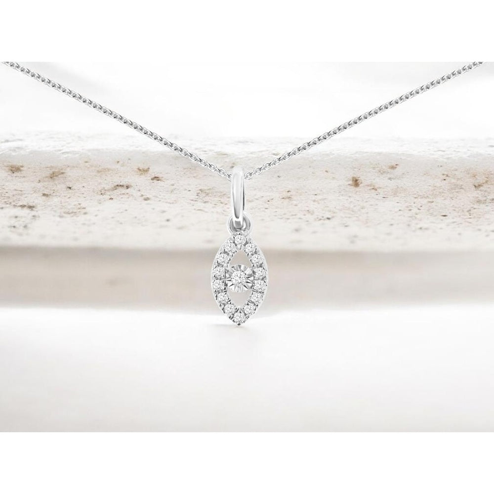 14K White Gold Marquise Halo Pendant with Round Center and Accent Diamonds - 0.05 Carat Total Diamond Weight - Royal Jewelry