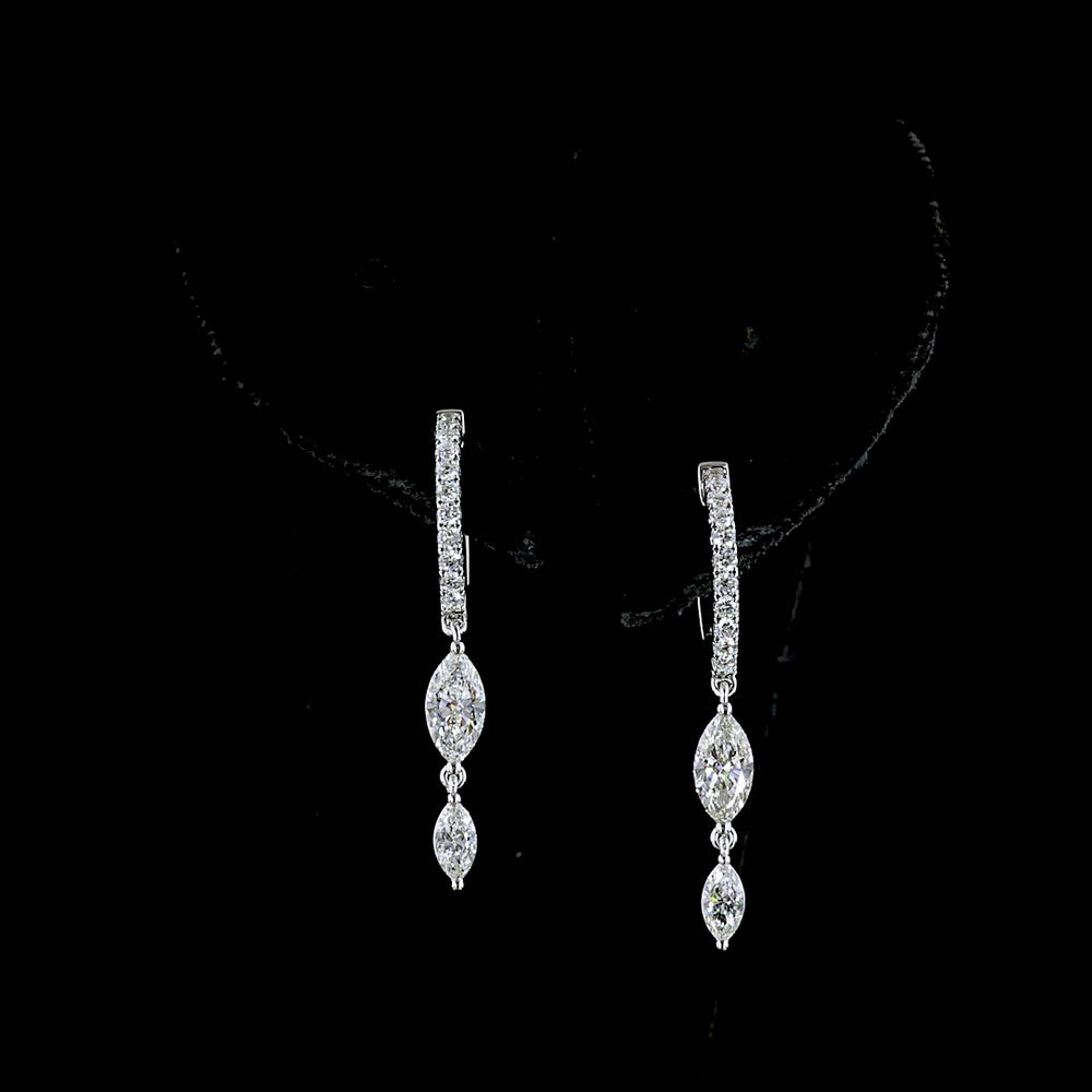 14K White Gold Marquise Hanging Earrings with Brilliant Cut Lab Diamonds - 1.04 Carat Total Weight - Covaloro Fine Jewelry