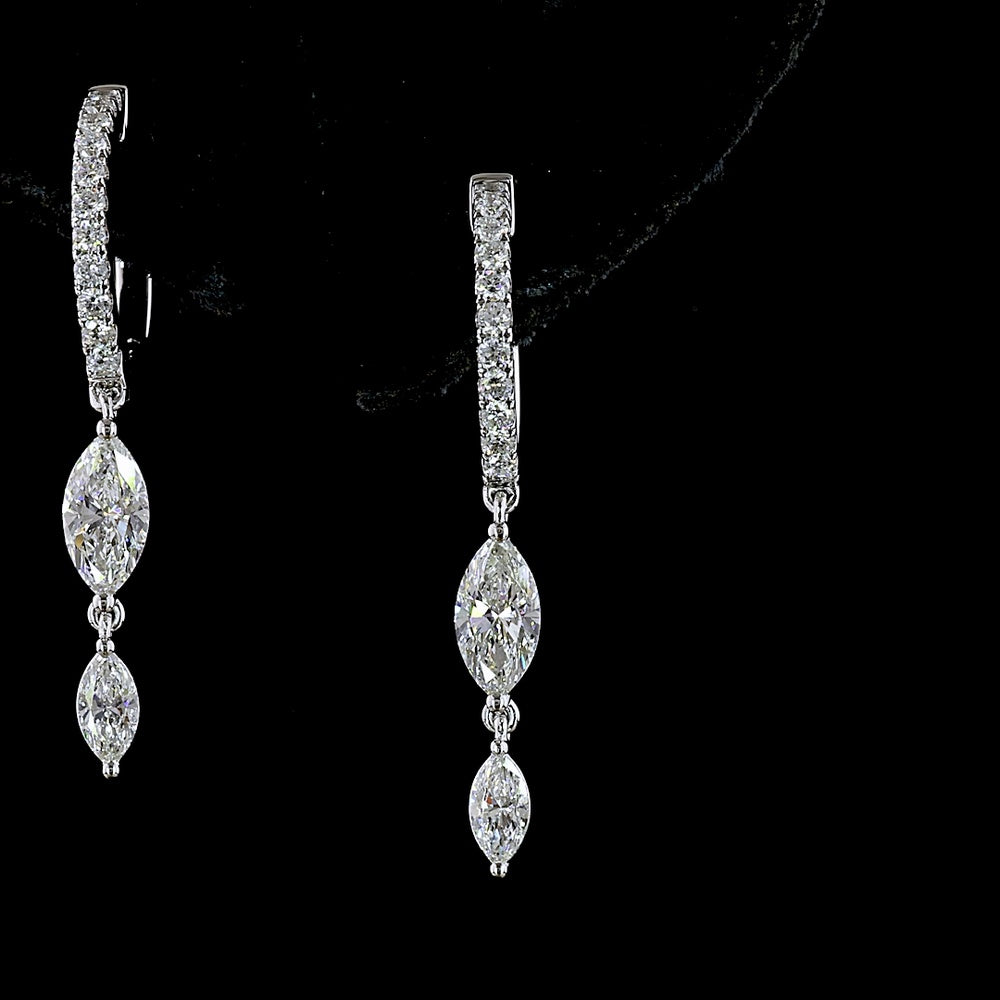 14K White Gold Marquise Hanging Earrings with Brilliant Cut Lab Diamonds - 1.04 Carat Total Weight - Covaloro Fine Jewelry