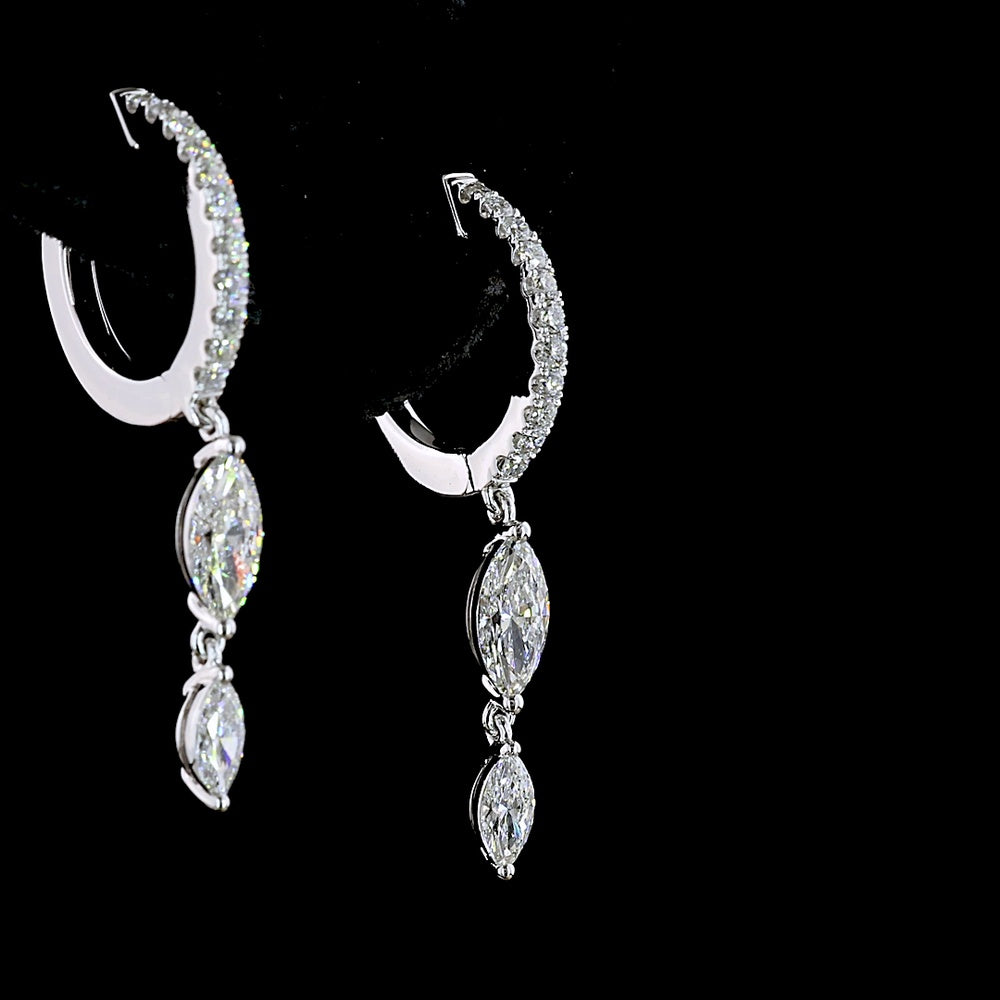 14K White Gold Marquise Hanging Earrings with Brilliant Cut Lab Diamonds - 1.04 Carat Total Weight - Covaloro Fine Jewelry