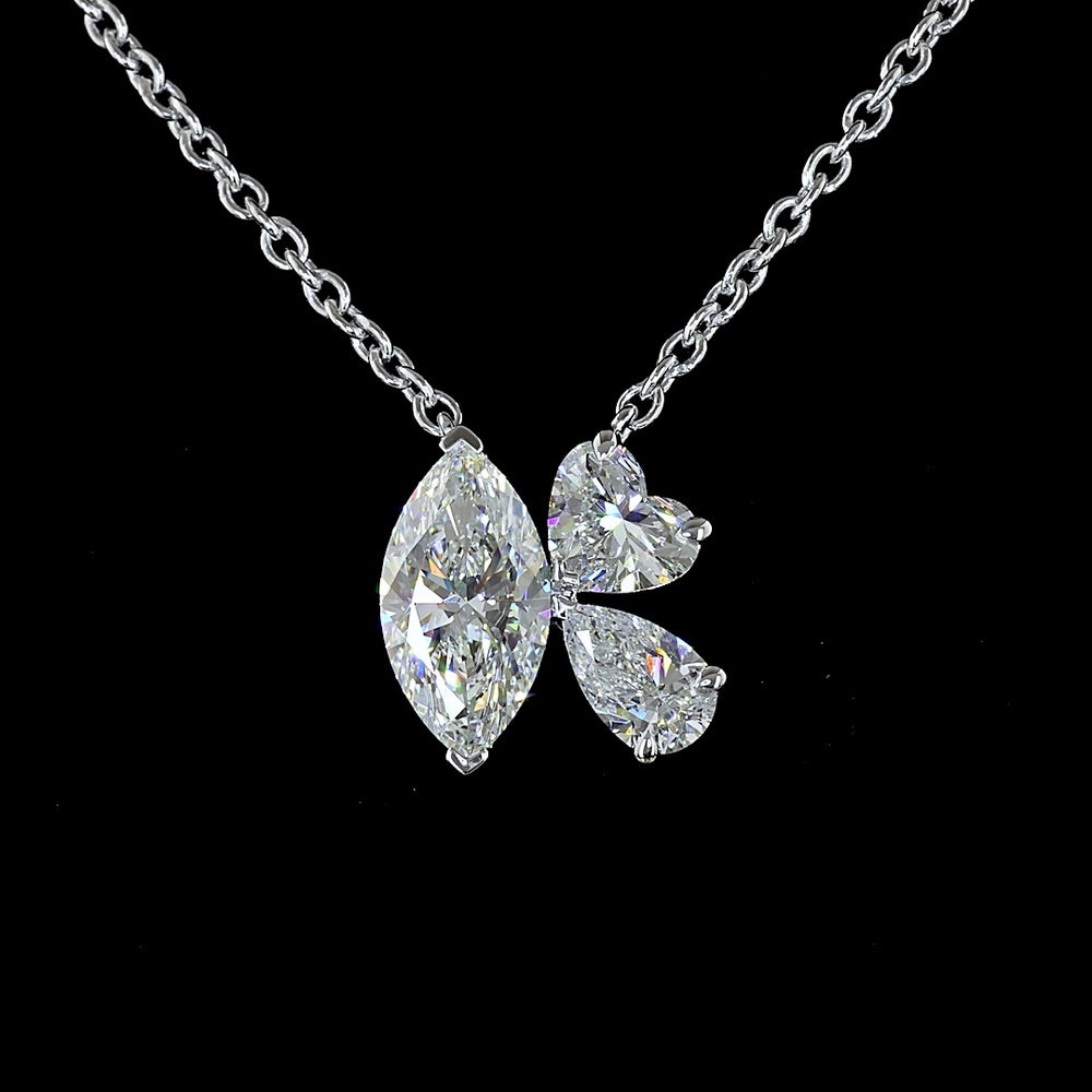 14K White Gold Marquise Heart & Pear Lab Diamond Cluster Pendant - 2.56 Carat Total Weight - Covaloro Fine Jewelry