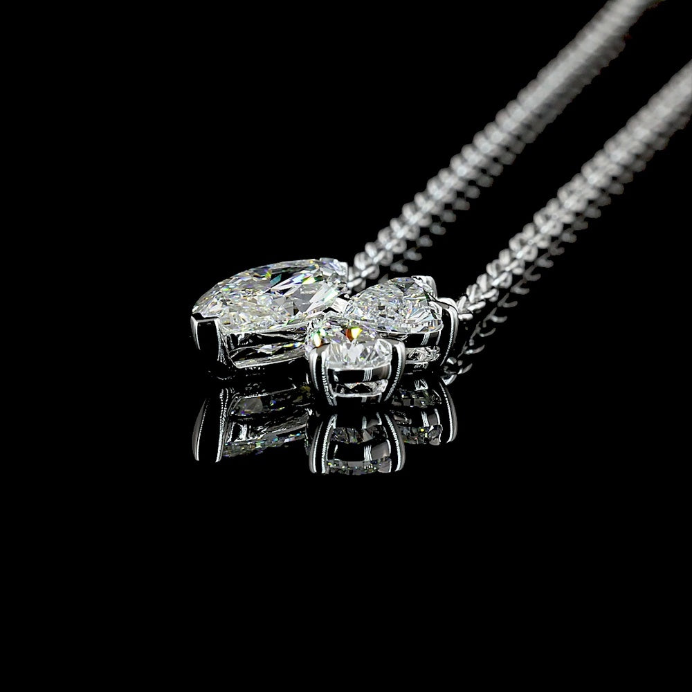 14K White Gold Marquise Heart & Pear Lab Diamond Cluster Pendant - 2.56 Carat Total Weight - Covaloro Fine Jewelry