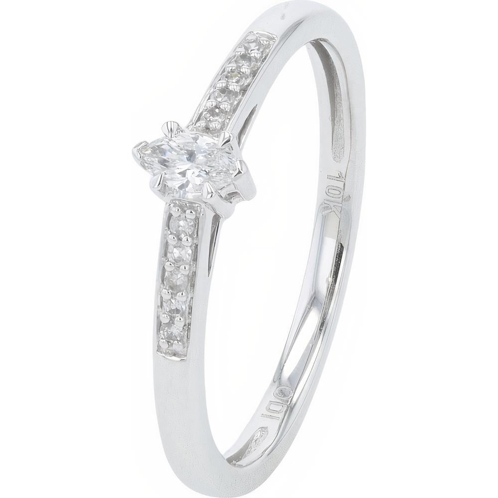 14K White Gold Marquise-Inspired Diamond Ring with Pavé Accents - 0.12 Carat Total Diamond Weight