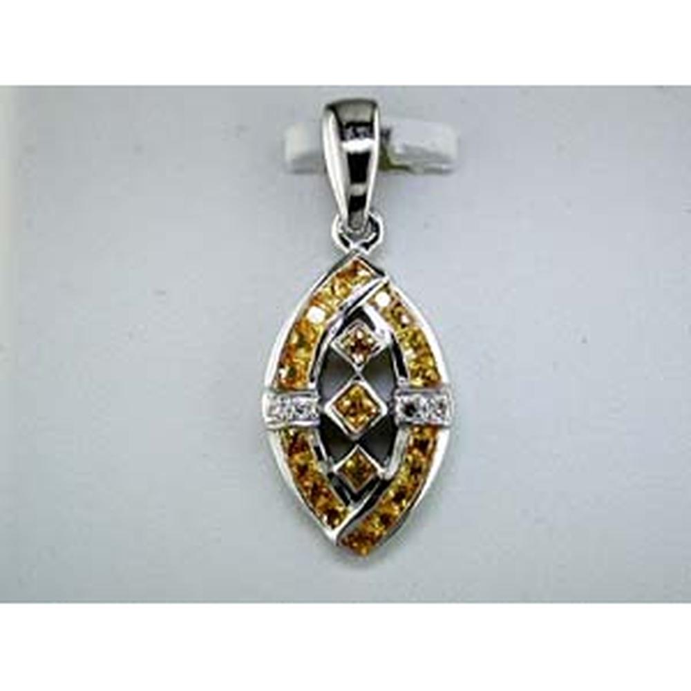 14K White Gold Marquise-Inspired Pendant with Princess Cut Yellow Sapphires and Round Diamond Accents - .72 Carat Yellow Sapphire & .03 Carat Total Diamond Weight - Royal Jewelry