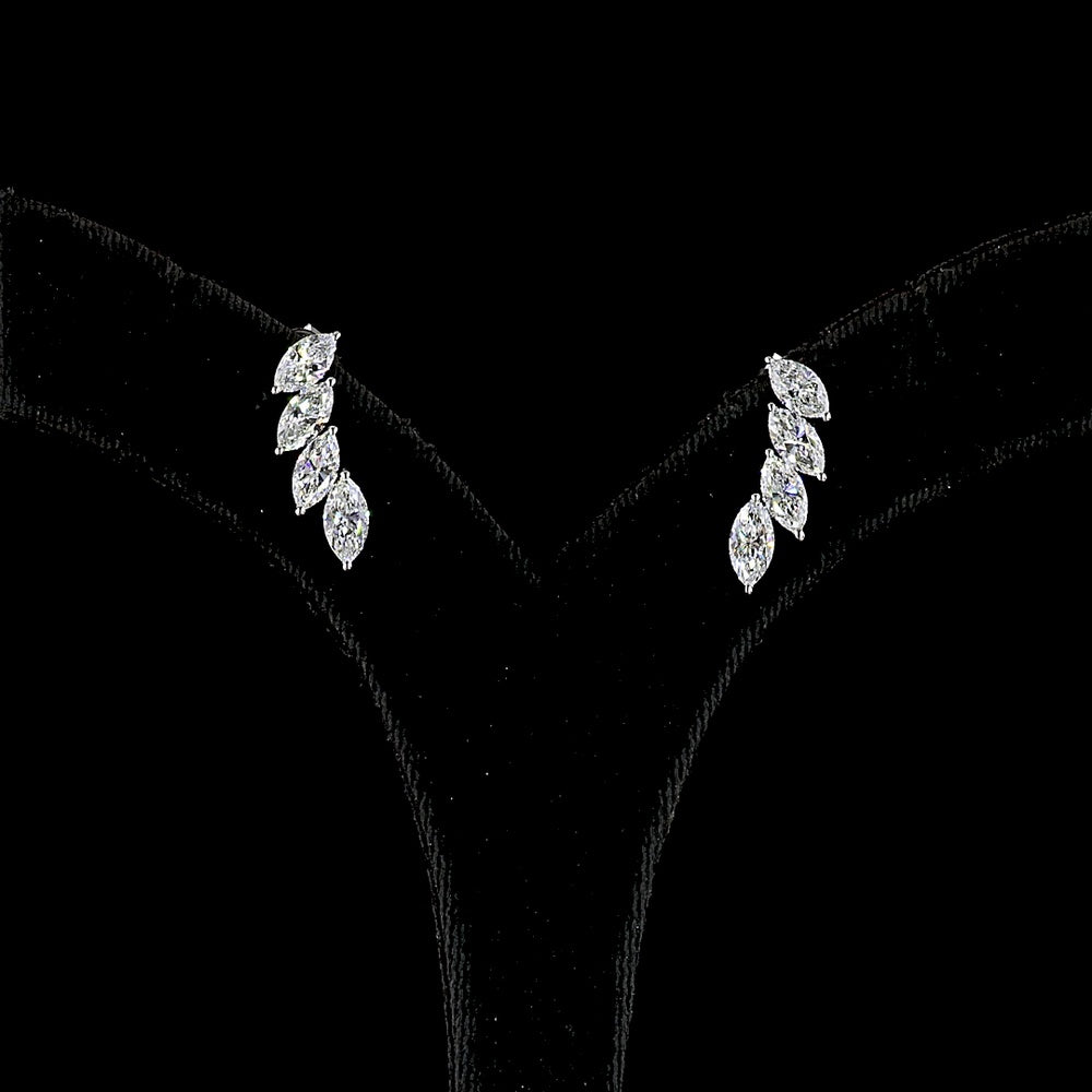 14K White Gold Marquise Lab Diamond Crawler Earrings with Graduating Prong-Set Stones - 2.64 Carat Total Diamond Weight - Covaloro Fine Jewelry