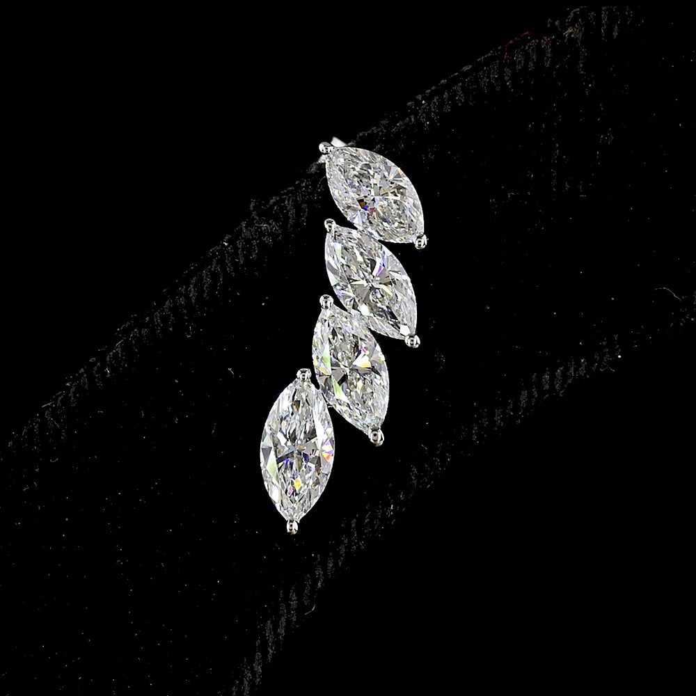 14K White Gold Marquise Lab Diamond Crawler Earrings with Graduating Prong-Set Stones - 2.64 Carat Total Diamond Weight - Covaloro Fine Jewelry