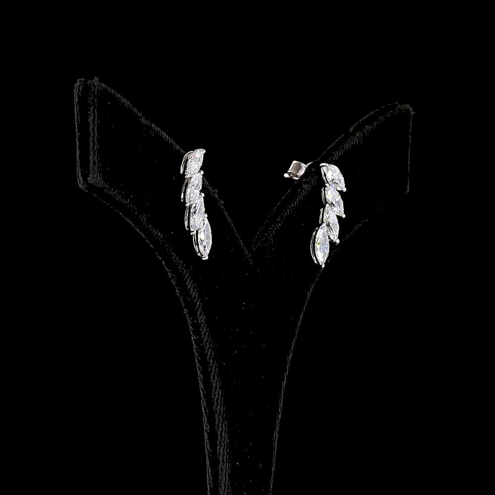 14K White Gold Marquise Lab Diamond Crawler Earrings with Graduating Prong-Set Stones - 2.64 Carat Total Diamond Weight - Covaloro Fine Jewelry