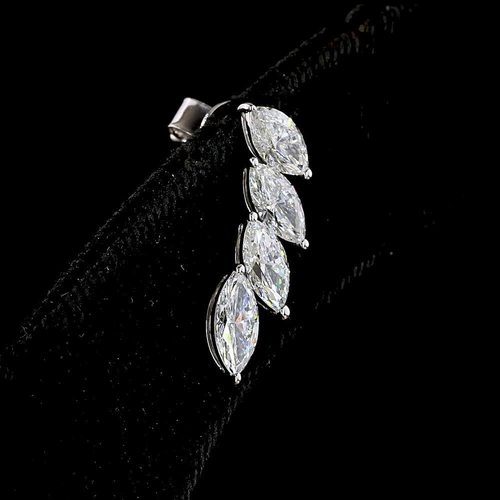 14K White Gold Marquise Lab Diamond Crawler Earrings with Graduating Prong-Set Stones - 2.64 Carat Total Diamond Weight - Covaloro Fine Jewelry