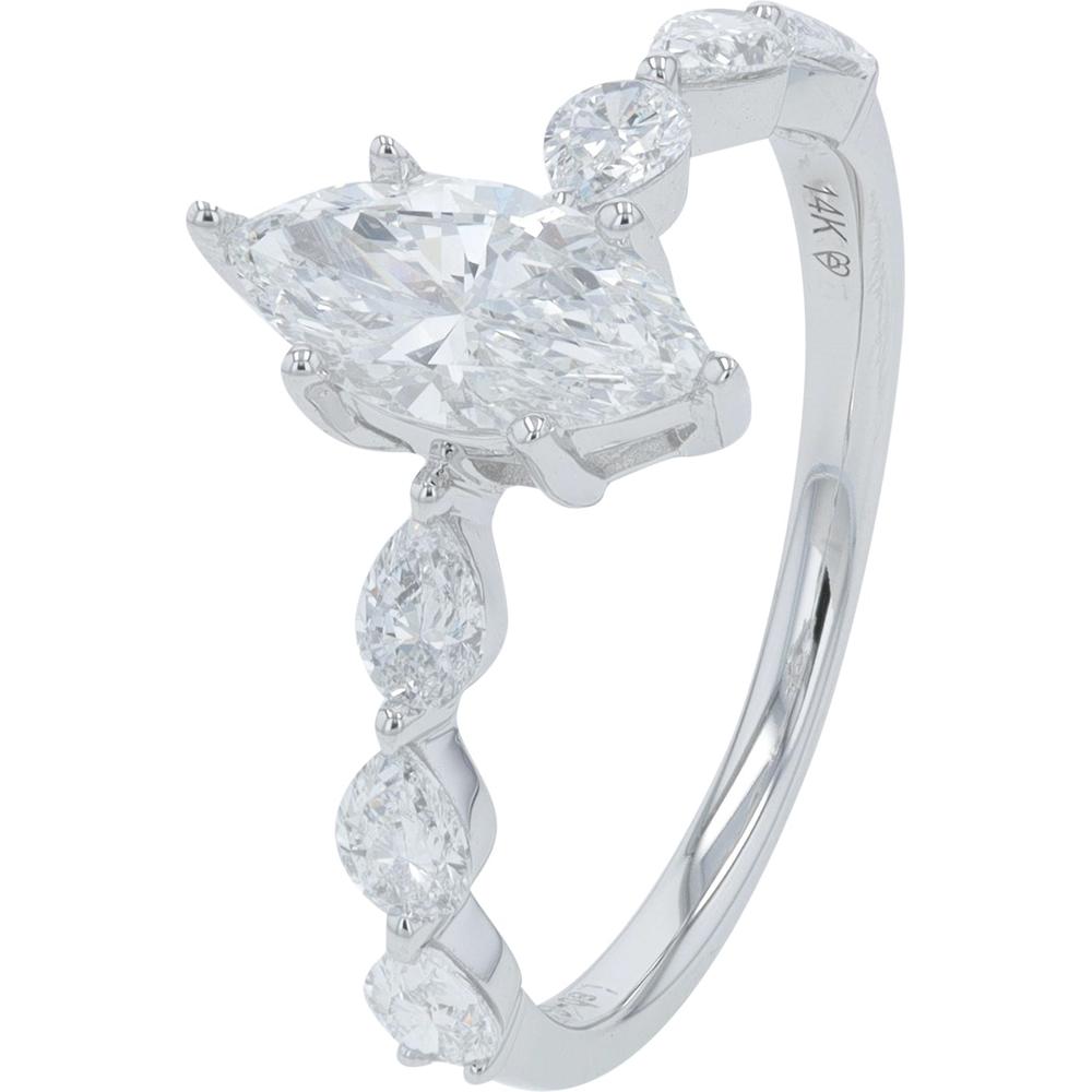 14K White Gold Marquise Lab Grown Diamond Engagement Ring with Pear and Round Accent Diamonds - 1.50 Carat Total Diamond Weight