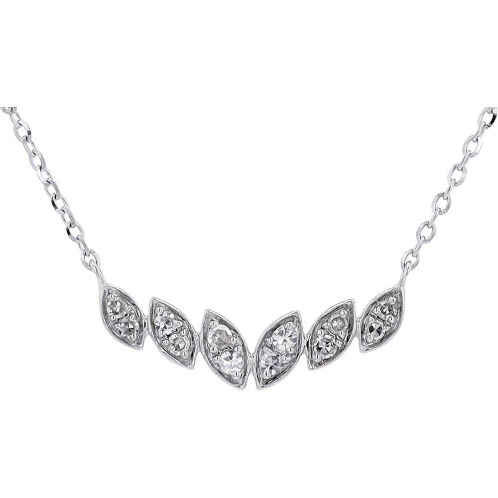 14K White Gold Marquise Leaf Motif Necklace with Pavé-Set Round Diamonds - 0.10 Carat Total Diamond Weight