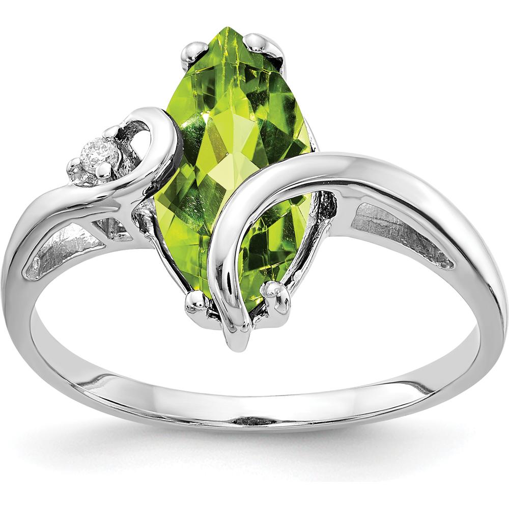 14K White Gold Marquise Peridot and Diamond Accent Ring - 1.80 Carat Peridot, 0.012 Carat Diamond by Monteluci Fine Jewelry