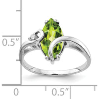 14K White Gold Marquise Peridot and Diamond Accent Ring - 1.80 Carat Peridot, 0.012 Carat Diamond by Monteluci Fine Jewelry