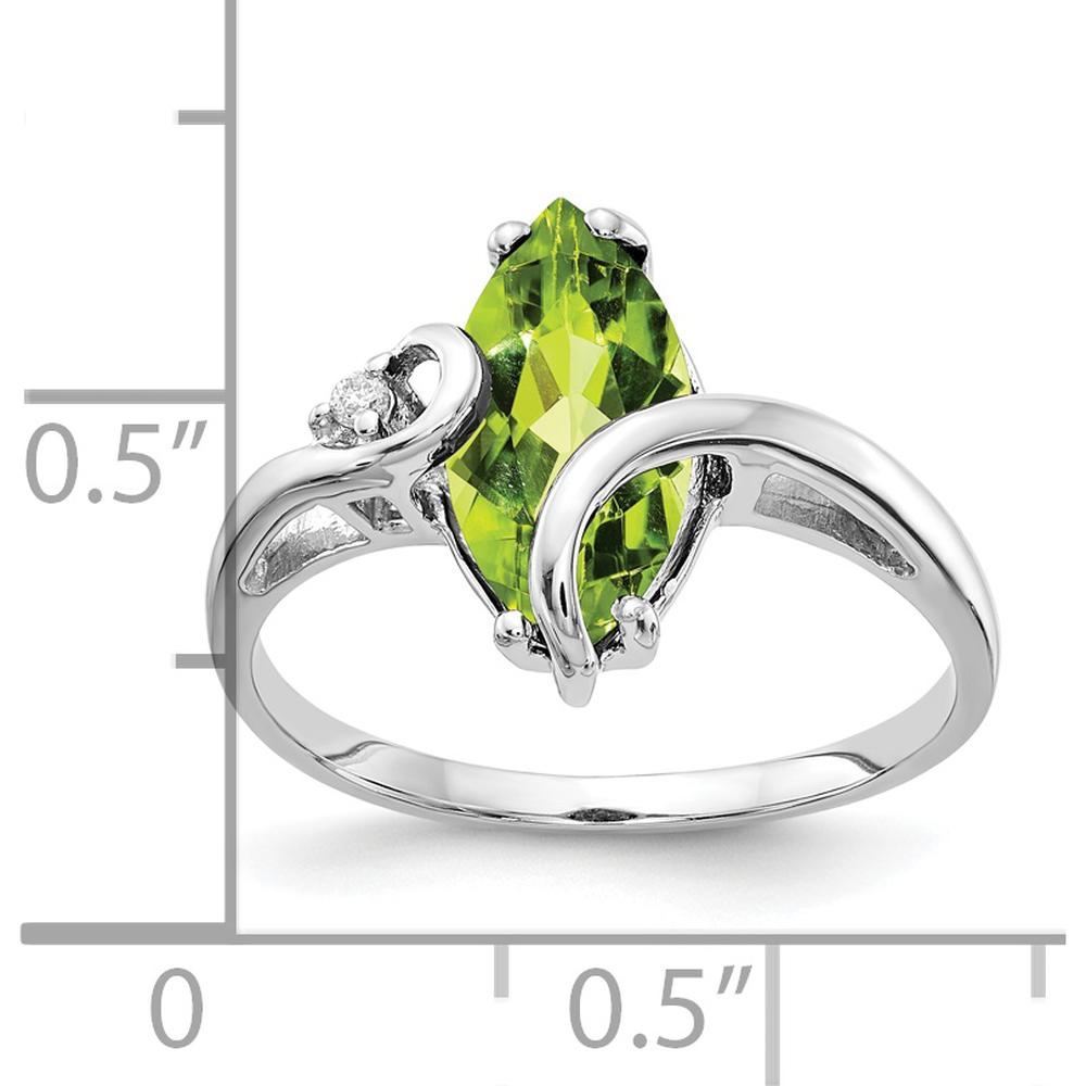 14K White Gold Marquise Peridot and Diamond Accent Ring - 1.80 Carat Peridot, 0.012 Carat Diamond by Monteluci Fine Jewelry