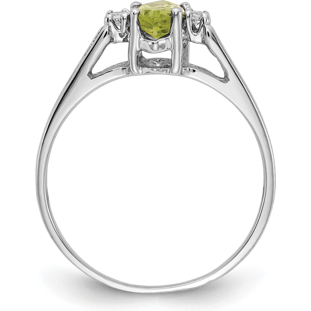 14K White Gold Marquise Peridot and Diamond Ring with Faceted Cut Stones - 0.58 Carat Peridot and 0.02 Carat Diamond Weight by Monteluci Fine Jewelry