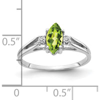 14K White Gold Marquise Peridot and Diamond Ring with Faceted Cut Stones - 0.58 Carat Peridot and 0.02 Carat Diamond Weight by Monteluci Fine Jewelry