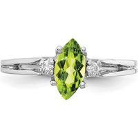 14K White Gold Marquise Peridot and Diamond Ring with Faceted Cut Stones - 0.58 Carat Peridot and 0.02 Carat Diamond Weight by Monteluci Fine Jewelry