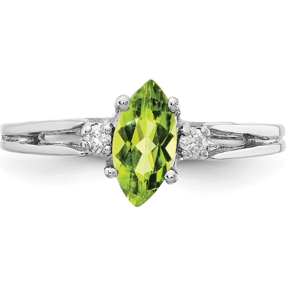 14K White Gold Marquise Peridot and Diamond Ring with Faceted Cut Stones - 0.58 Carat Peridot and 0.02 Carat Diamond Weight by Monteluci Fine Jewelry