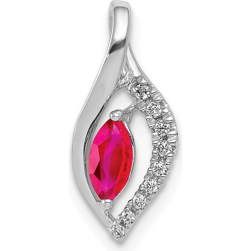 14K White Gold Marquise Ruby and Diamond Pendant - 0.32 Carat Ruby, 0.02 Carat Diamond Total Weight by Lumare Gioia