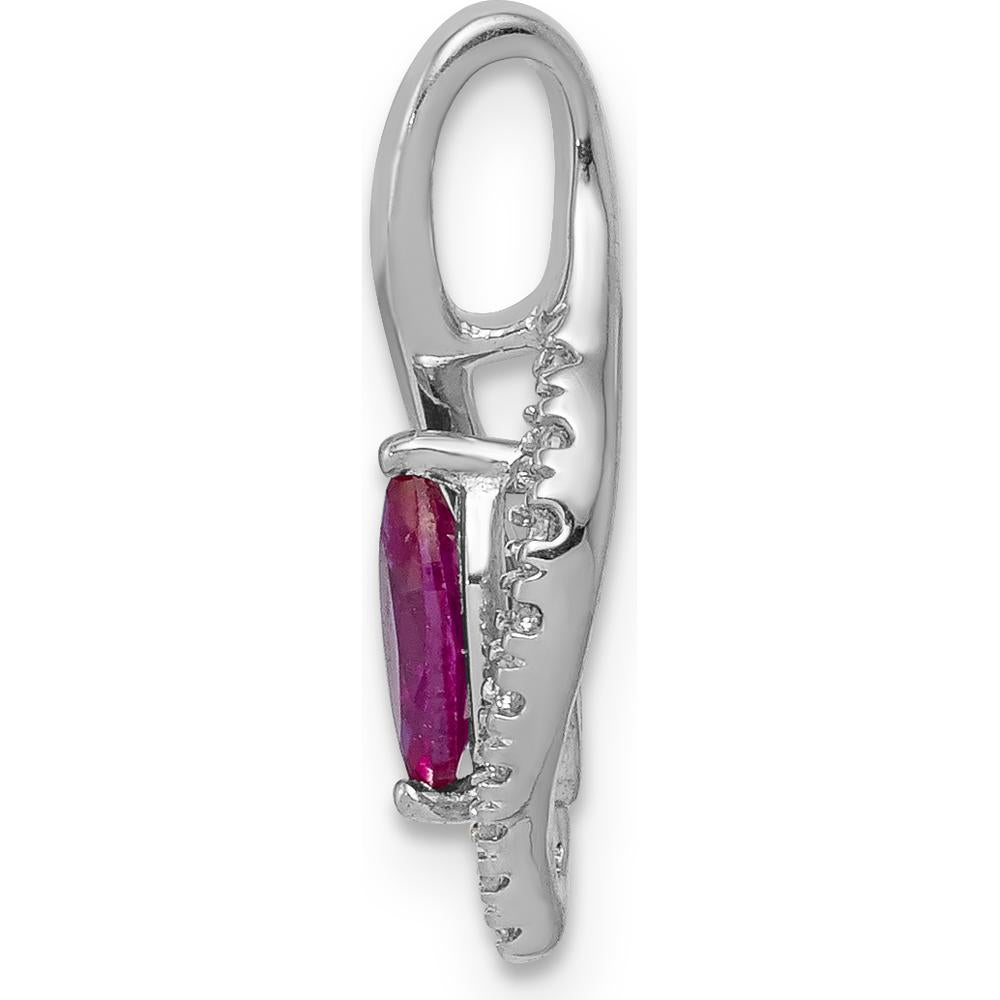 14K White Gold Marquise Ruby and Diamond Pendant - 0.32 Carat Ruby, 0.02 Carat Diamond Total Weight by Lumare Gioia