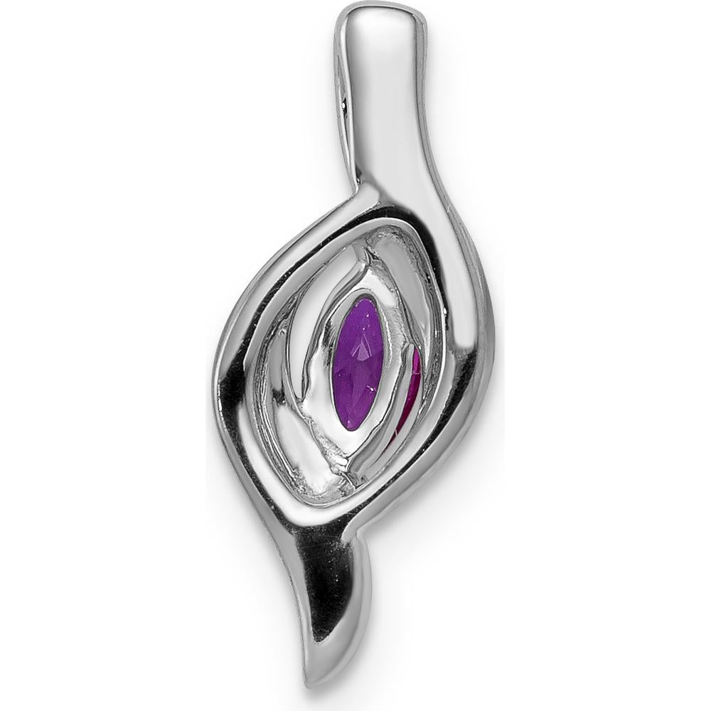 14K White Gold Marquise Ruby and Diamond Pendant with Rhodium Plating - 0.25 Carat Ruby and 0.035 Carat Diamond Total Weight by Lumare Gioia