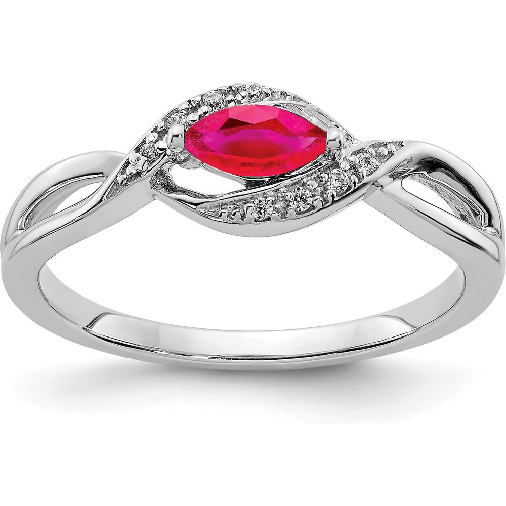 14K White Gold Marquise Ruby and Diamond Ring with Round Diamond Accents - 0.345 Carat Ruby Weight by 0