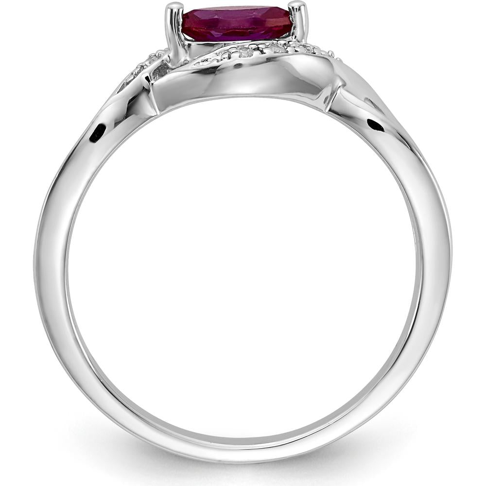 14K White Gold Marquise Ruby and Diamond Ring with Round Diamond Accents - 0.345 Carat Ruby Weight by 0