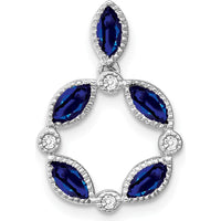 14K White Gold Marquise Sapphire and Diamond Circle Chain Slide Pendant with 0.179 Carat Sapphire and 0.012 Carat Diamonds by Lumare Gioia
