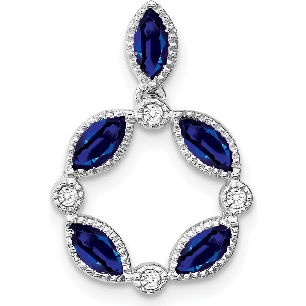 14K White Gold Marquise Sapphire and Diamond Circle Chain Slide Pendant with 0.179 Carat Sapphire and 0.012 Carat Diamonds by Lumare Gioia