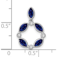 14K White Gold Marquise Sapphire and Diamond Circle Chain Slide Pendant with 0.179 Carat Sapphire and 0.012 Carat Diamonds by Lumare Gioia