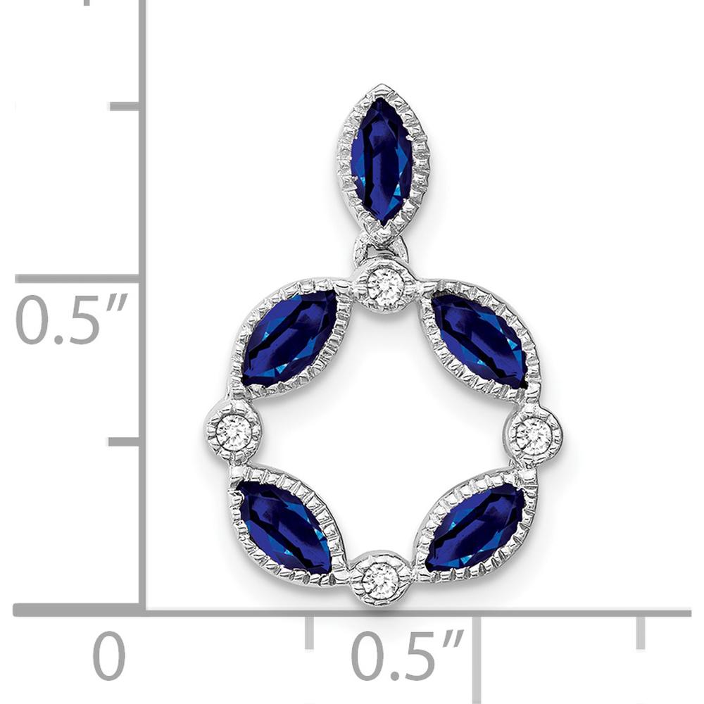 14K White Gold Marquise Sapphire and Diamond Circle Chain Slide Pendant with 0.179 Carat Sapphire and 0.012 Carat Diamonds by Lumare Gioia