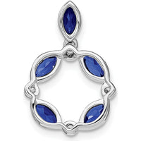 14K White Gold Marquise Sapphire and Diamond Circle Chain Slide Pendant with 0.179 Carat Sapphire and 0.012 Carat Diamonds by Lumare Gioia