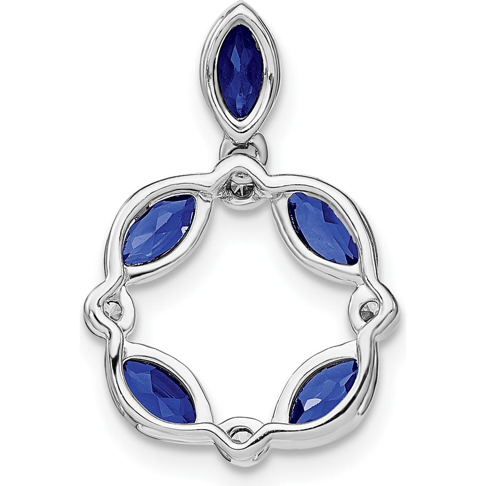 14K White Gold Marquise Sapphire and Diamond Circle Chain Slide Pendant with 0.179 Carat Sapphire and 0.012 Carat Diamonds by Lumare Gioia