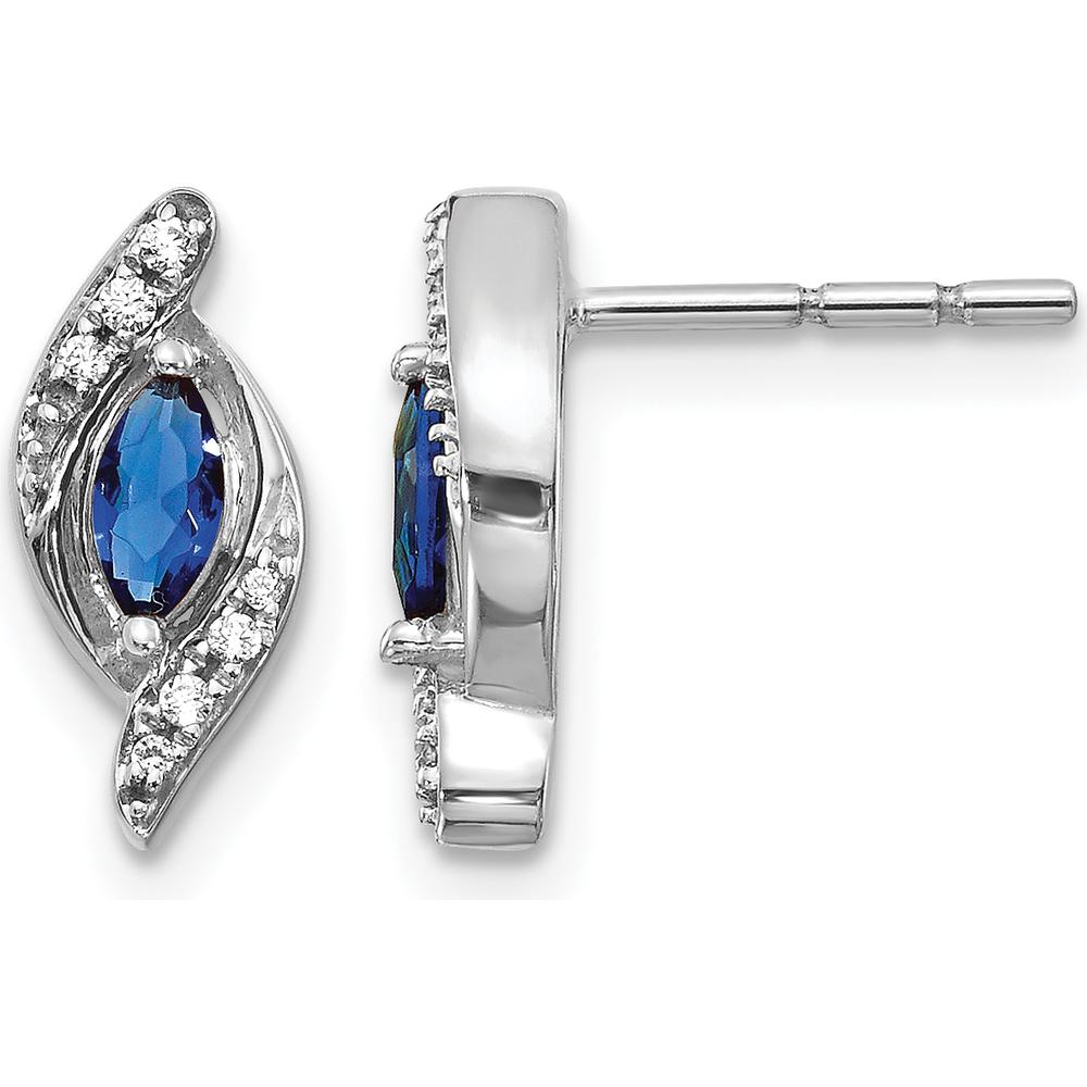 14K White Gold Marquise Sapphire and Diamond Drop Earrings - 0.18 Carat Total Sapphire Weight, 0.02 Carat Total Diamond Weight by Monteluci Fine Jewelry