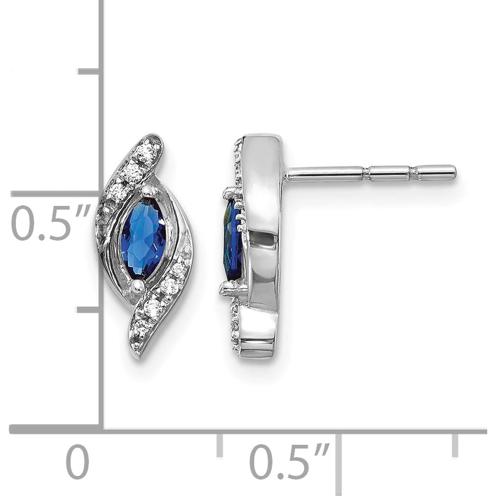 14K White Gold Marquise Sapphire and Diamond Drop Earrings - 0.18 Carat Total Sapphire Weight, 0.02 Carat Total Diamond Weight by Monteluci Fine Jewelry