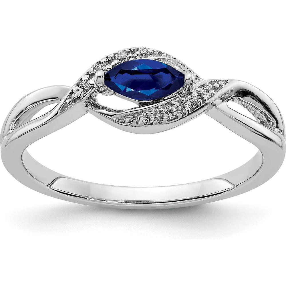 14K White Gold Marquise Sapphire and Diamond Ring with Round Diamonds - 0.26 Carat Total Sapphire Weight by 0