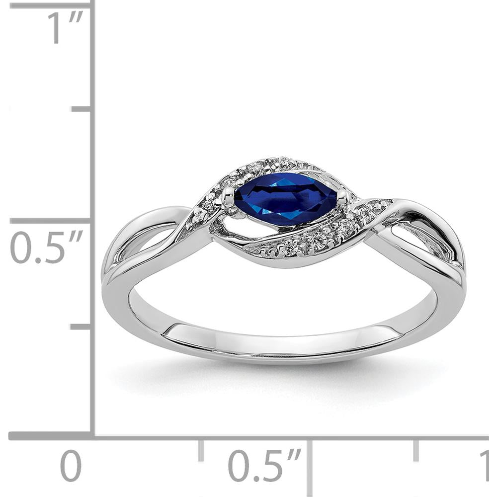 14K White Gold Marquise Sapphire and Diamond Ring with Round Diamonds - 0.26 Carat Total Sapphire Weight by 0