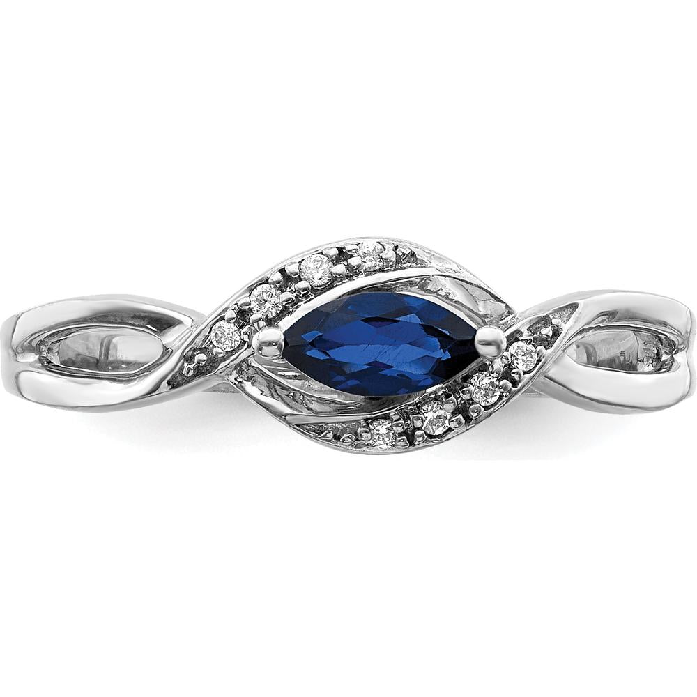 14K White Gold Marquise Sapphire and Diamond Ring with Round Diamonds - 0.26 Carat Total Sapphire Weight by 0