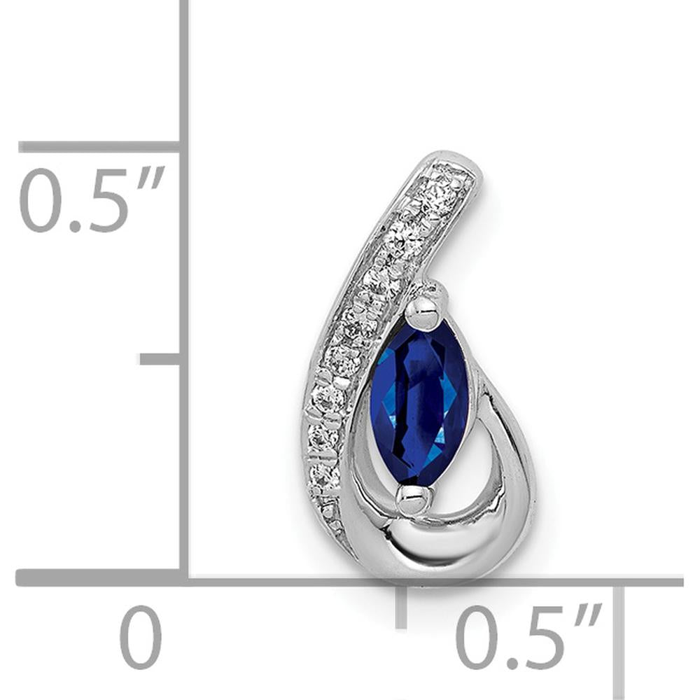 14K White Gold Marquise Sapphire and Diamond Teardrop Pendant - 0.28 Carat Sapphire, 0.026 Carat Total Diamond Weight by Lumare Gioia