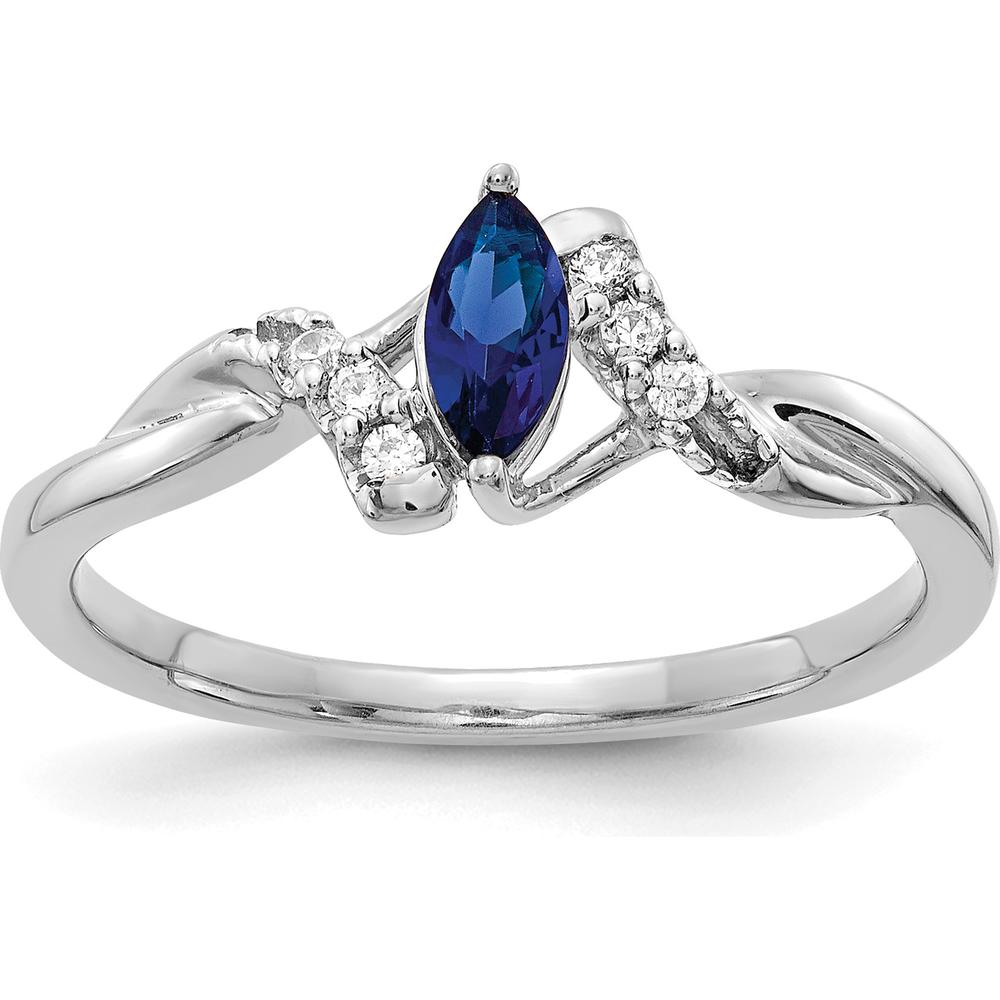 14K White Gold Marquise Sapphire and Round Diamond Ring with Rhodium Plating - 0.34 Carat Sapphire and 0.06 Carat Total Diamond Weight by 0