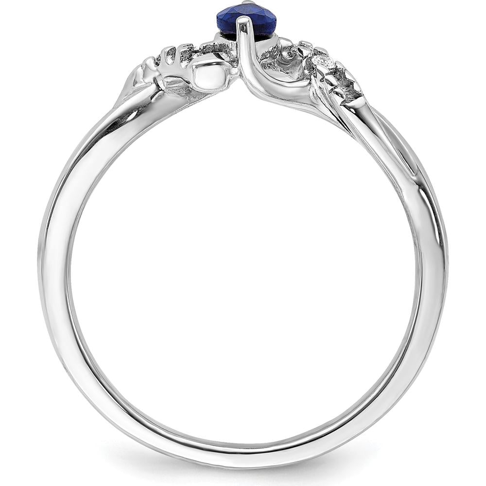 14K White Gold Marquise Sapphire and Round Diamond Ring with Rhodium Plating - 0.34 Carat Sapphire and 0.06 Carat Total Diamond Weight by 0