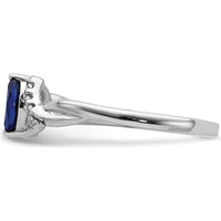 14K White Gold Marquise Sapphire and Round Diamond Ring with Rhodium Plating - 0.34 Carat Sapphire and 0.06 Carat Total Diamond Weight by 0