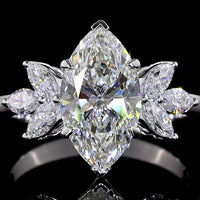14K White Gold Marquise Shape Ring with 2.54 Carats E VVS2 Center Lab Diamond and 0.58 Carats Side Marquise Lab Diamonds - 3.12 Carats Total Diamond Weight - Covaloro Fine Jewelry