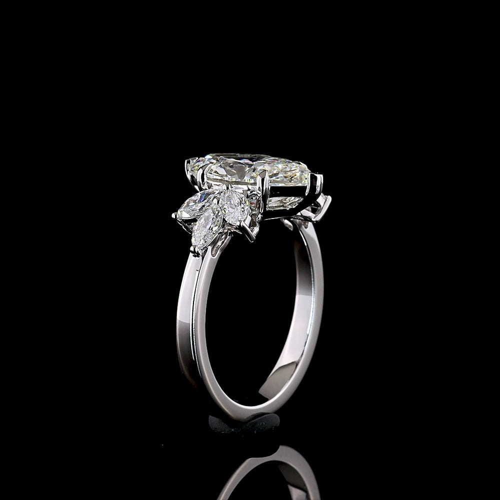 14K White Gold Marquise Shape Ring with 2.54 Carats E VVS2 Center Lab Diamond and 0.58 Carats Side Marquise Lab Diamonds - 3.12 Carats Total Diamond Weight - Covaloro Fine Jewelry