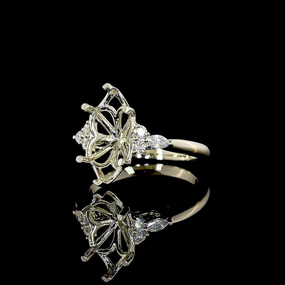 14K White Gold Marquise Shape Special Ring with 2.86 Carats Main Lab Diamond and 0.24 Carats Accent Lab Diamonds - Total 3.10 Carat Weight, IGI Certified E VVS2 - Covaloro Fine Jewelry