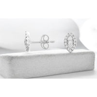 14K White Gold Marquise-Shaped Halo Stud Earrings with Round Center and Accent Diamonds - 0.13 Carat Total Diamond Weight - Royal Jewelry