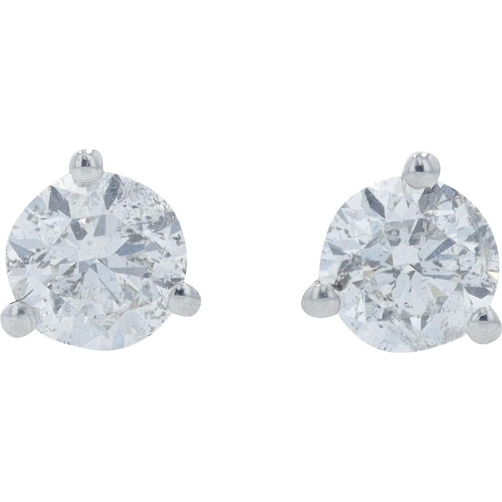 14K White Gold Martini-Set Diamond Studs - 0.80 Carats Total Diamond Weight