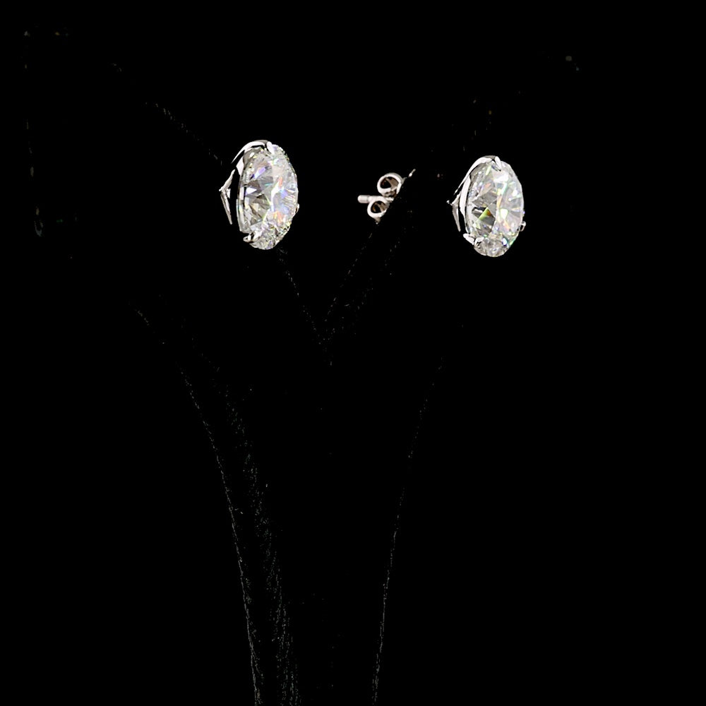 14K White Gold Martini Set Round Brilliant Lab Diamond Stud Earrings - 7.05 Carat Total Weight, E-F Color, VS1 Clarity - Covaloro Fine Jewelry